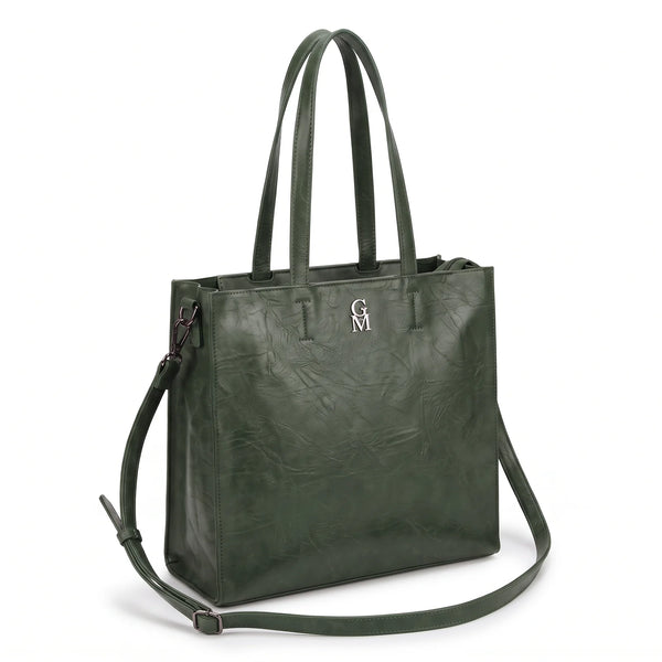 Shopper verticale con tracolla LX3556, verde bosco, vista su sfondo bianco
