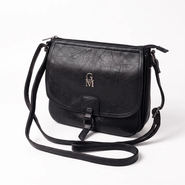 Borsa a tracolla 21008, nero, vista su sfondo bianco