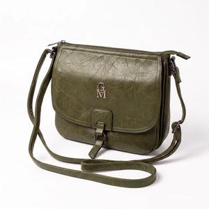 Borsa a tracolla 21008, verde oliva, vista su sfondo bianco