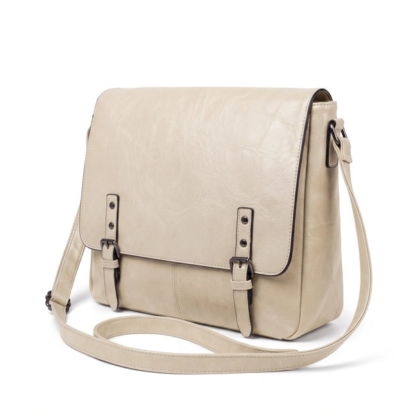 Borsa a tracolla doppia fibbia A-629, avorio, vista su sfondo bianco