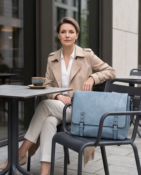 Borsa a tracolla doppia fibbia A-629, azzurro polvere, scena di utilizzo