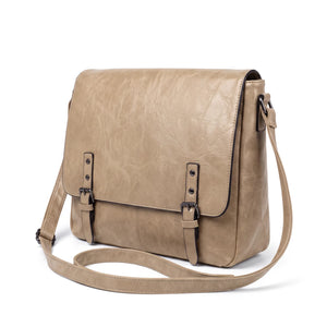 Borsa a tracolla doppia fibbia A-629, beige, vista su sfondo bianco