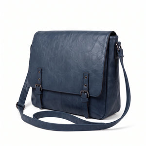 Borsa a tracolla doppia fibbia A-629, blu navy, vista su sfondo bianco