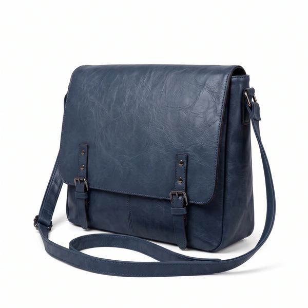 Borsa a tracolla doppia fibbia A-629, blu navy, vista su sfondo bianco