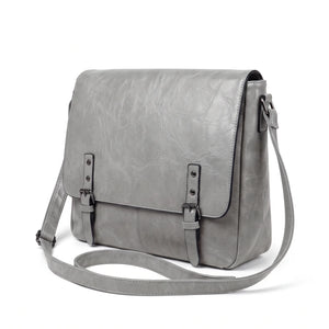 Borsa a tracolla doppia fibbia A-629, grigio chiaro, vista su sfondo bianco