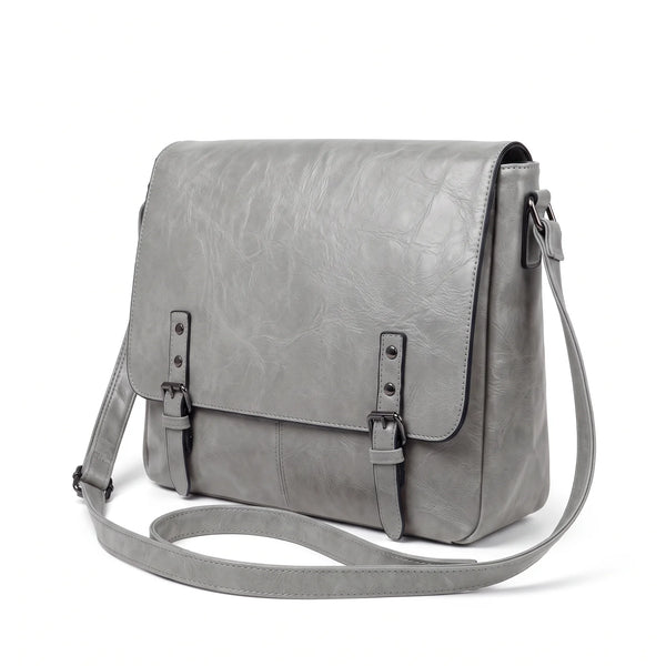 Borsa a tracolla doppia fibbia A-629, grigio chiaro, vista su sfondo bianco