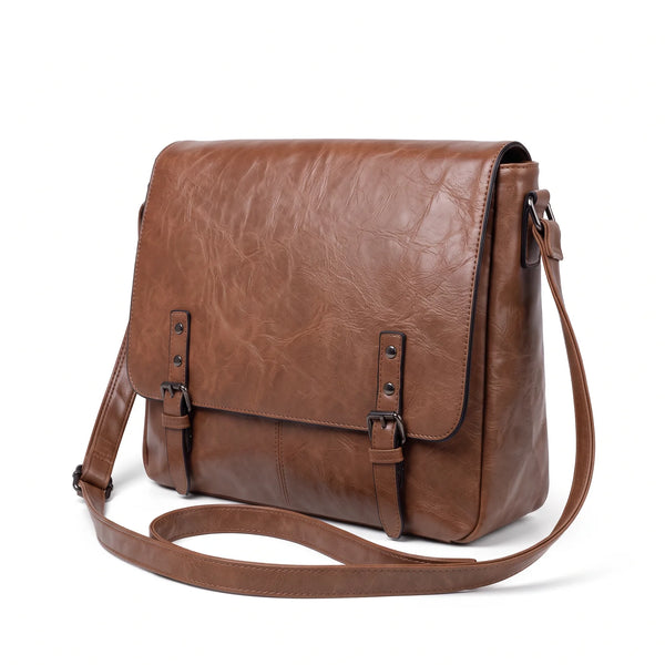 Borsa a tracolla doppia fibbia A-629, marrone, vista su sfondo bianco