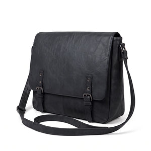 Borsa a tracolla doppia fibbia A-629, nero, vista su sfondo bianco