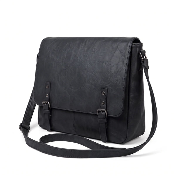 Borsa a tracolla doppia fibbia A-629, nero, vista su sfondo bianco