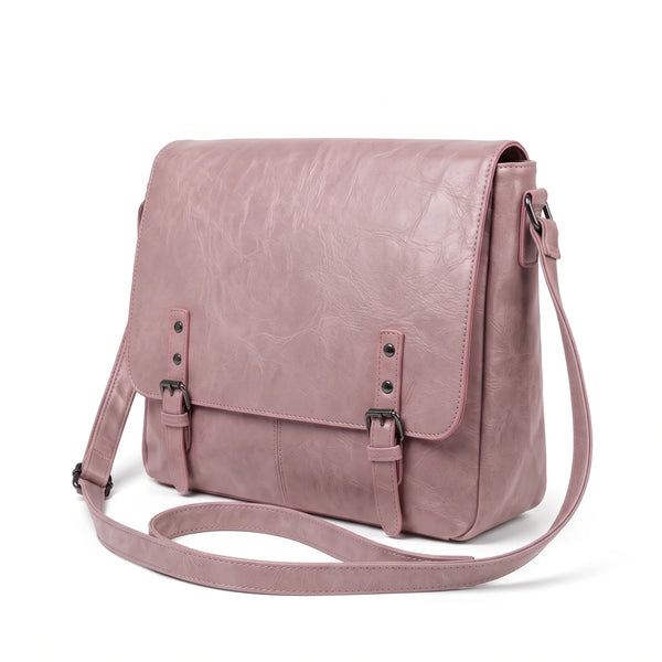 Borsa a tracolla doppia fibbia A-629, rosa cipria, vista su sfondo bianco