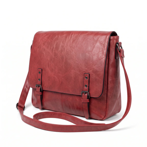 Borsa a tracolla doppia fibbia A-629, rosso, vista su sfondo bianco