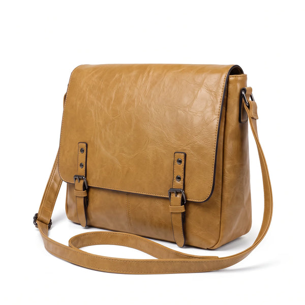 Borsa a tracolla doppia fibbia A-629, senape, vista su sfondo bianco