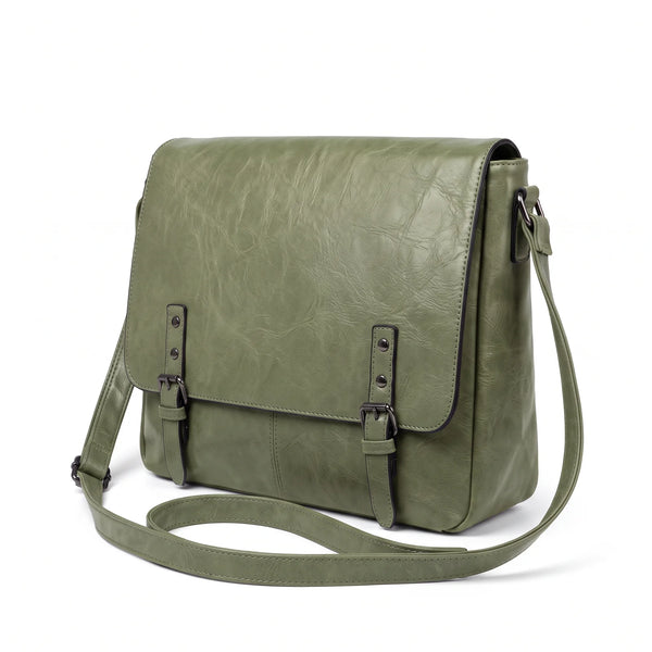 Borsa a tracolla doppia fibbia A-629, verde oliva, vista su sfondo bianco