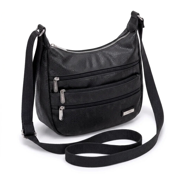 Borsa tracolla donna CHARRO con tre tasche frontali zip - Nero, vista principale