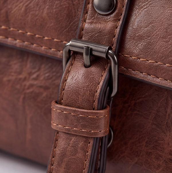 Borsa a tracolla doppia fibbia IMG1164, marrone, dettaglio della fibbia
