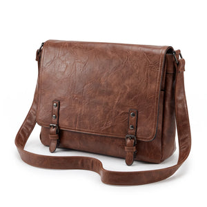 Borsa a tracolla doppia fibbia IMG1164, marrone, vista su sfondo bianco