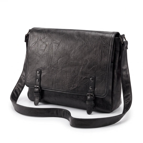 Borsa a tracolla doppia fibbia IMG1164, nero, vista su sfondo bianco