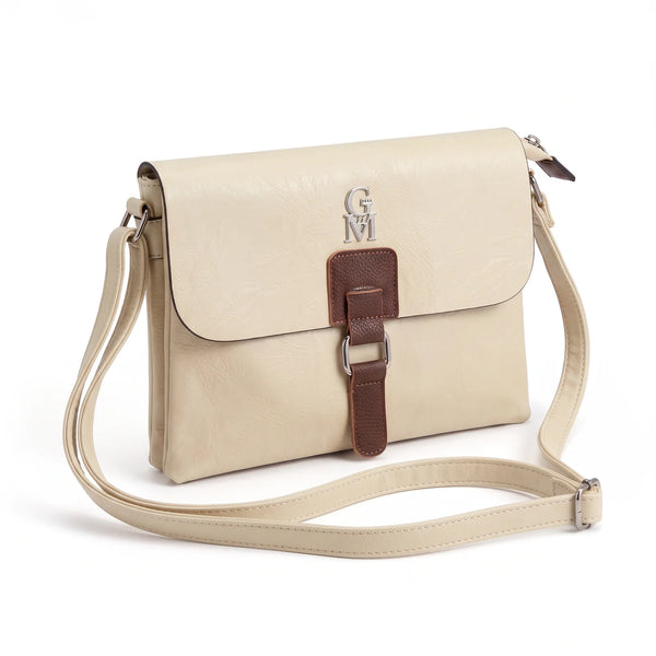 Borsa a tracolla T-8525B, avorio, vista su sfondo bianco