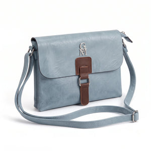 Borsa a tracolla T-8525B, azzurro polvere, vista su sfondo bianco