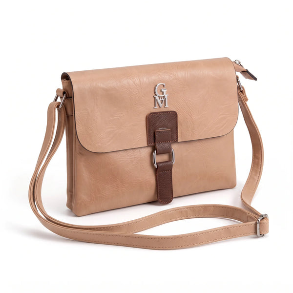 Borsa a tracolla T-8525B, beige, vista su sfondo bianco