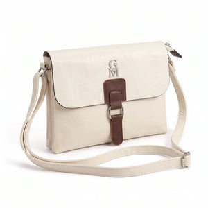 Borsa a tracolla T-8525B, bianco, vista su sfondo bianco