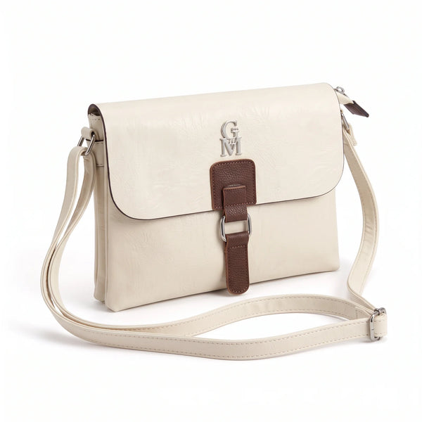 Borsa a tracolla T-8525B, bianco, vista su sfondo bianco