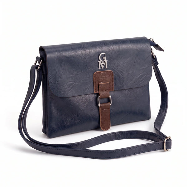 Borsa a tracolla T-8525B, blu navy, vista su sfondo bianco