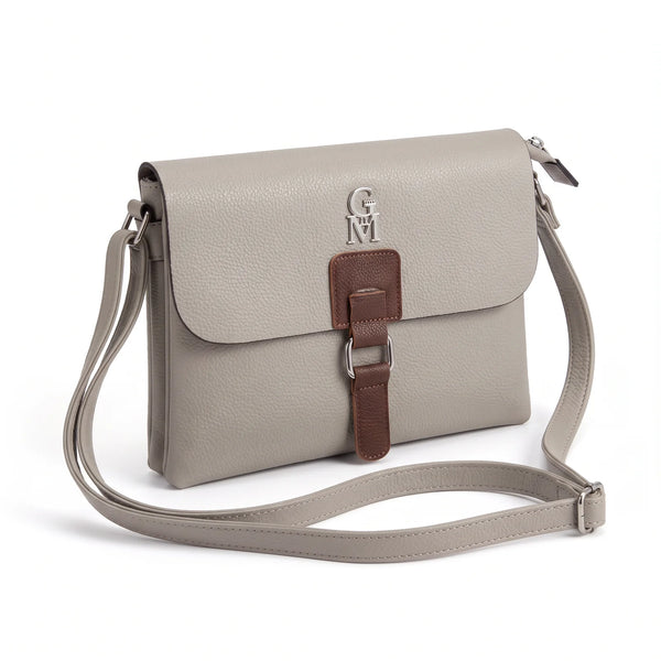 Borsa a tracolla T-8525B, grigio chiaro, vista su sfondo bianco