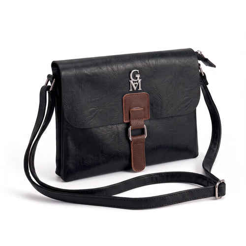 Borsa a tracolla T-8525B, nero, vista su sfondo bianco