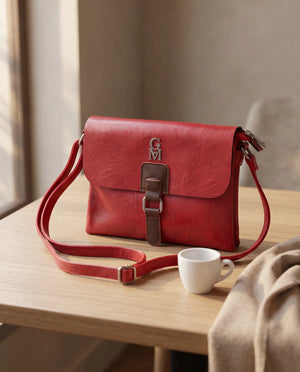Borsa a tracolla T-8525B, rosso, ambientata al caffè