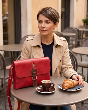 Borsa a tracolla T-8525B, rosso, scena di utilizzo