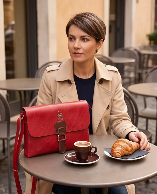 Borsa a tracolla T-8525B, rosso, scena di utilizzo