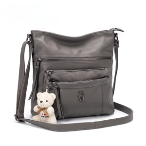 Tracolla tre zip e orsetto HH7270, grigio, vista su sfondo bianco