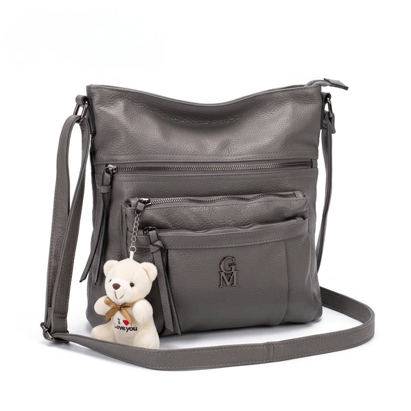 Tracolla tre zip e orsetto HH7270, grigio, vista su sfondo bianco