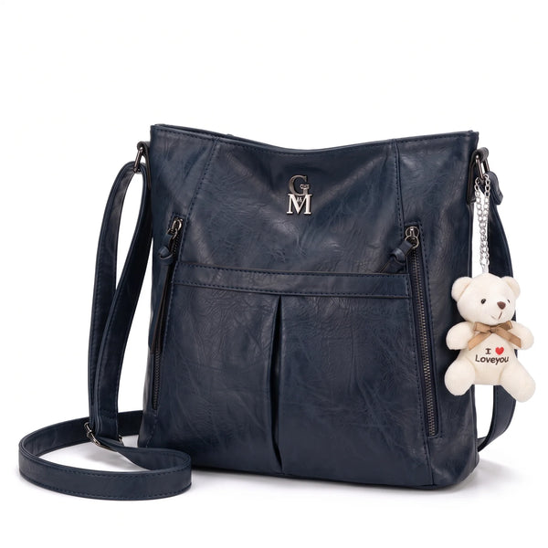 Tracolla zip verticali e orsetto HH6872, blu navy, vista su sfondo bianco