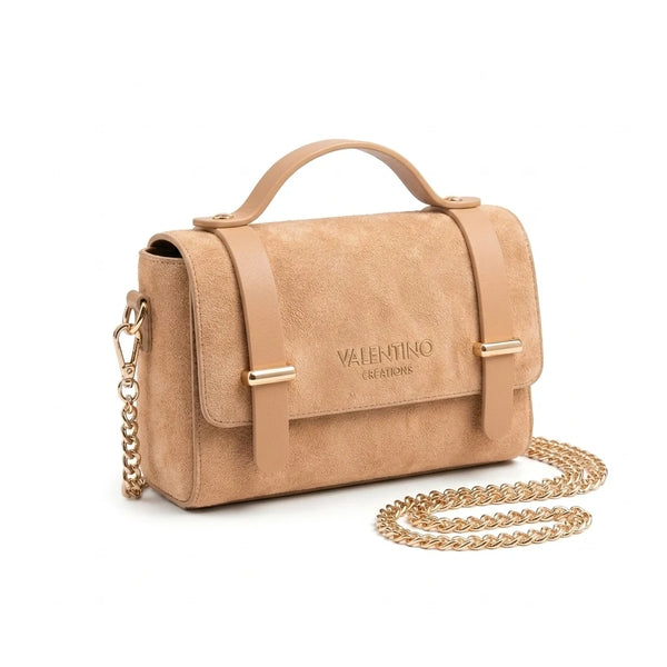 Borsa Valentino Creations effetto scamosciato con catena, beige rosato