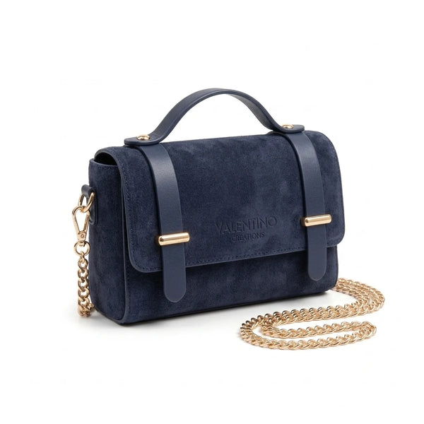 Borsa Valentino Creations effetto scamosciato con catena, blu navy