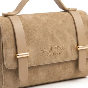 Borsa Valentino Creations tortora, dettaglio della patta e delle fasce anteriori