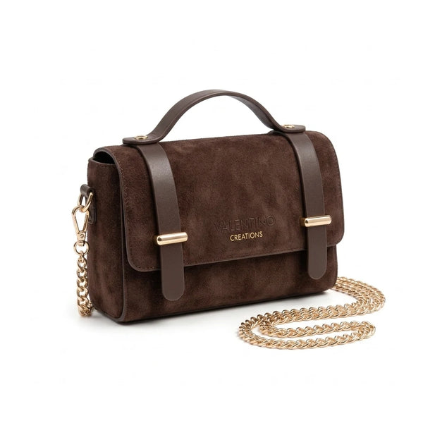Borsa Valentino Creations effetto scamosciato con catena, marrone cioccolato