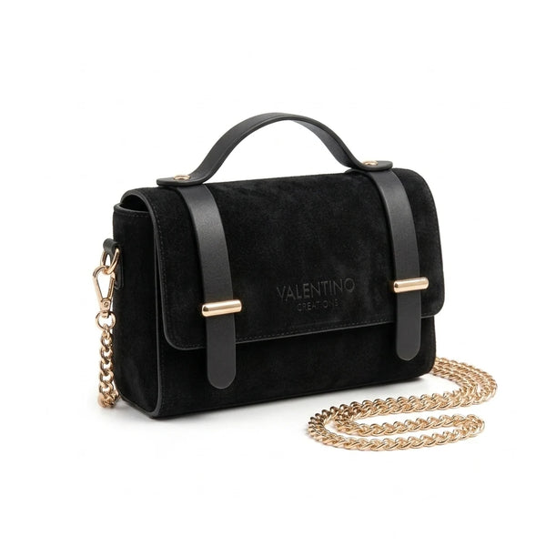 Borsa Valentino Creations effetto scamosciato con catena, nero