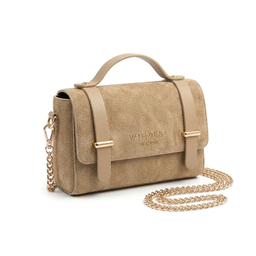 Borsa Valentino Creations effetto scamosciato con catena, tortora
