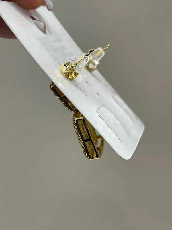 Orecchini a Fiocco con Cuore Pendente Dorati - Stile Romantico