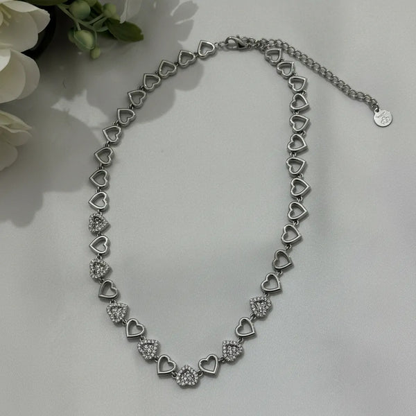 Girocollo Donna con Grande Cuore Brillante e Charms - Acciaio Inox - glitter