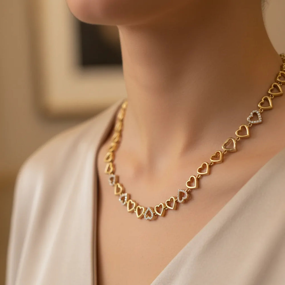 Girocollo Donna con Grande Cuore Brillante e Charms - Acciaio Inox - glitter