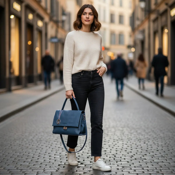 La Bambu - Borsa a tracolla platta firmata GYOIAMEA a mano tracolla casual simil pelle martellata venata