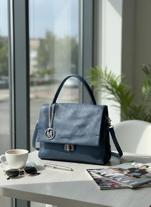 La Bambu - Borsa a tracolla platta firmata GYOIAMEA a mano tracolla casual simil pelle martellata venata