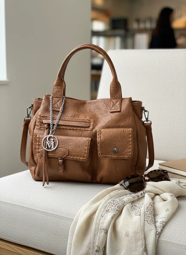 La Aldina- Borsa a bauletto firmata GYOIAMEA a mano tracolla casual simil pelle martellata venata