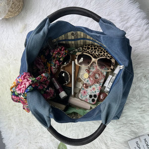 La Unica - Borsa  jeans capiente sacco hobo spalla tasche frontali monomanico