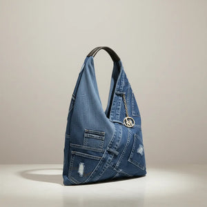 La Unica - Borsa  jeans capiente sacco hobo spalla tasche frontali monomanico