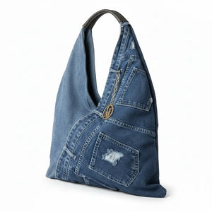 La Unica - Borsa  jeans capiente sacco hobo spalla tasche frontali monomanico